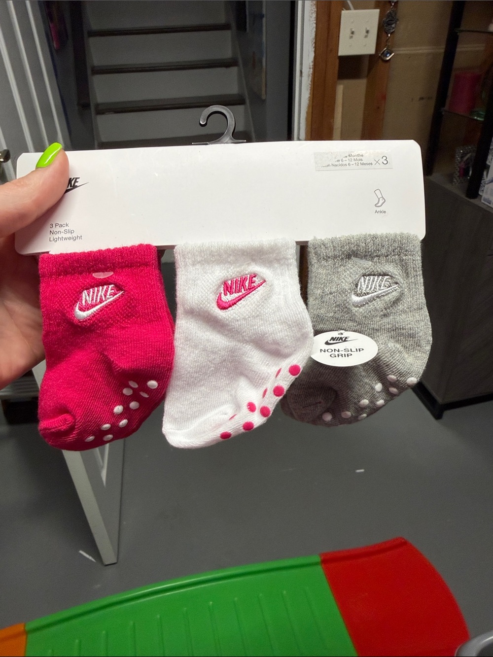 Nike Kids Non-Slip Ankle Socks - Pink, White, Gray - 3 Pack